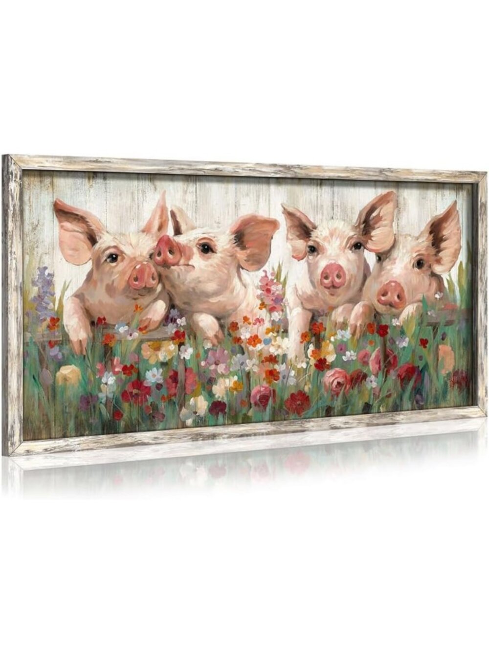 Rustic Pig Wall Art - Cute Farmhouse Decor, Pink Piggy Print for Bedroom